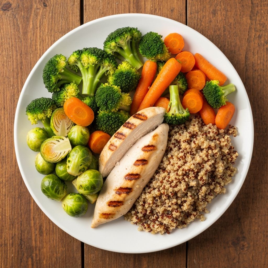 Balanced meal with vegetables and proteins