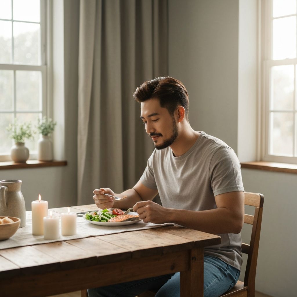 Mindful eating practice with healthy meal